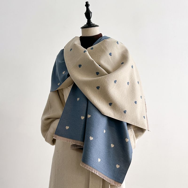 Autumn And Winter Heart-pattern Color-block Fashion Double-sided Warm Scarf, Air-conditioning Neck Warmer, Shawl_voghion.com