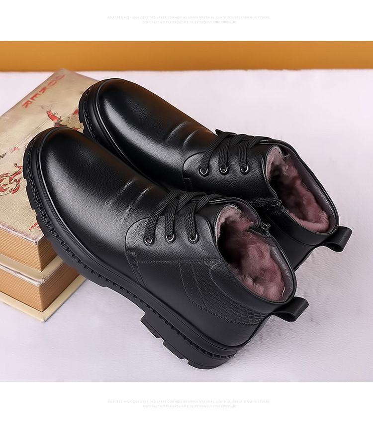 Vīriešu ziemas ādas vilnas un vilnas biezinātas siltas kokvilnas sniega zābaki augstas augšdaļas neslīdoši vīriešu apavi_voghion.com