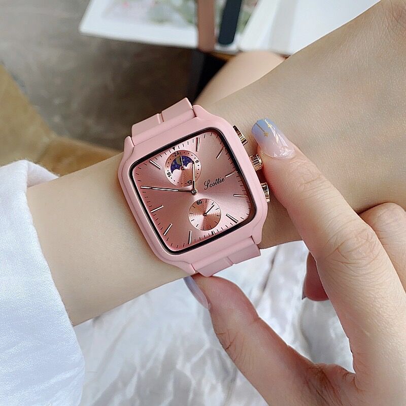 Shigaodi Fashionable Large Dial Temperament Women's Female Personality Dominant Neutral Silicone Strap Square Student_voghion.com