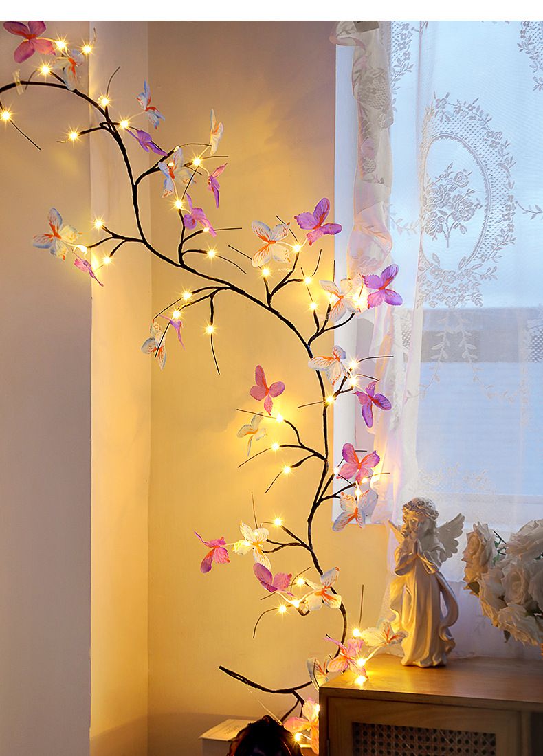 Lampada da parete per interni a LED con foglie di farfalla in rattan, forma pieghevole, atmosfera romantica_voghion.com