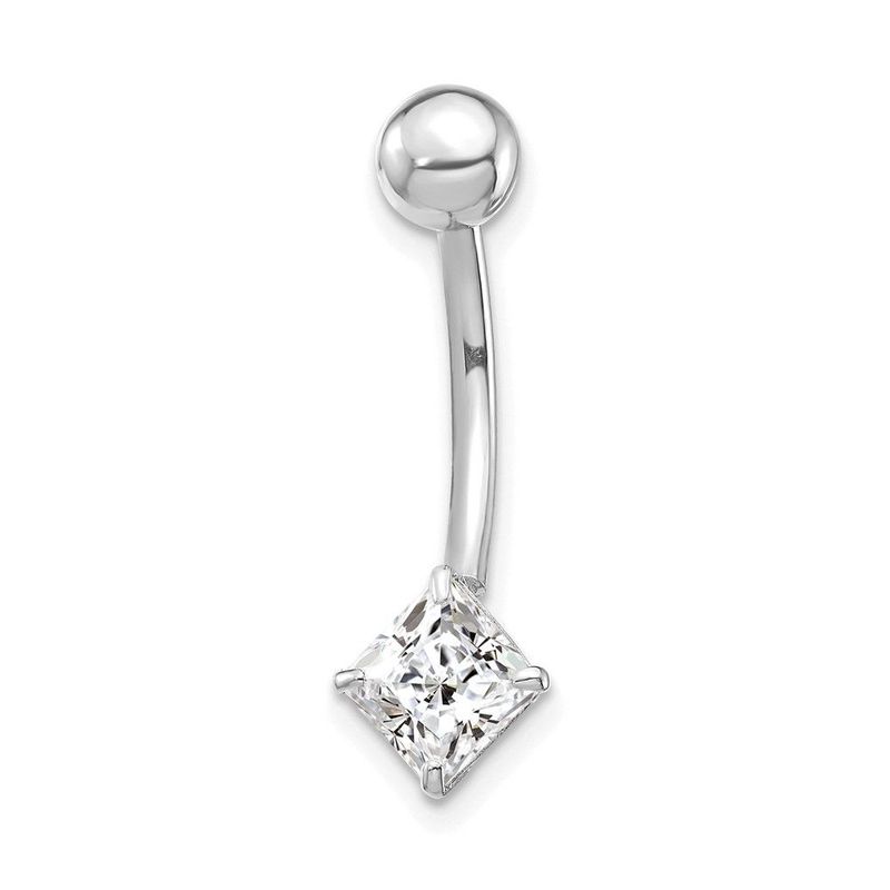 10k White Gold W/5mm Square Cz Belly Dangle_voghion.com