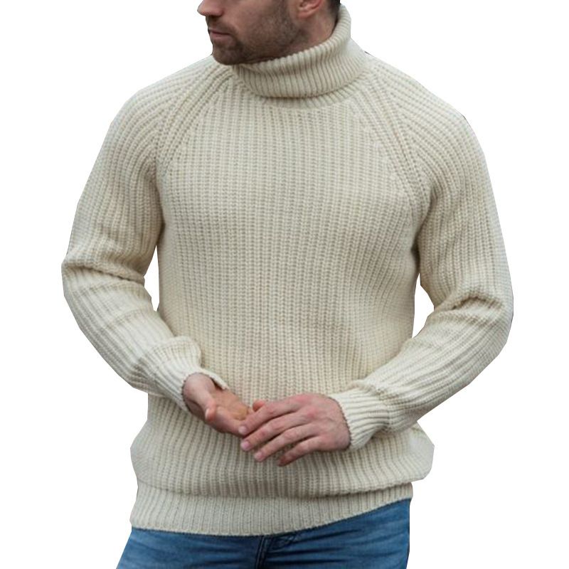 Pull à col haut en tricot ample à manches longues et aiguilles épaisses pour hommes, nouvelle tendance automne et hiver 0069_voghion.com