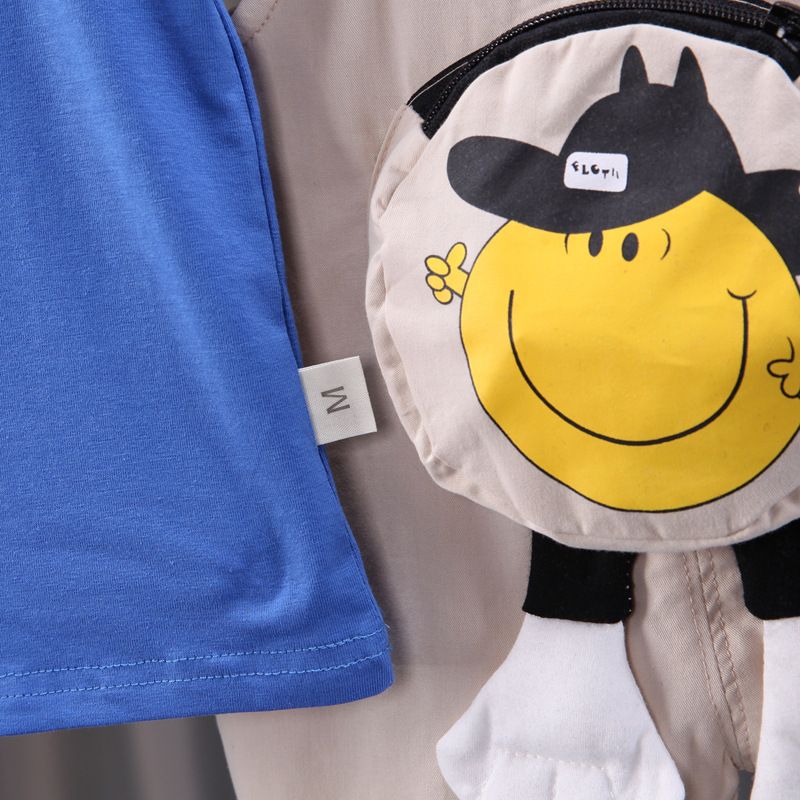 Conjunto de dos piezas de pantalones con banda trasera coreana para bebé de un año de edad, de manga corta y cara sonriente, para verano de 2024_voghion.com