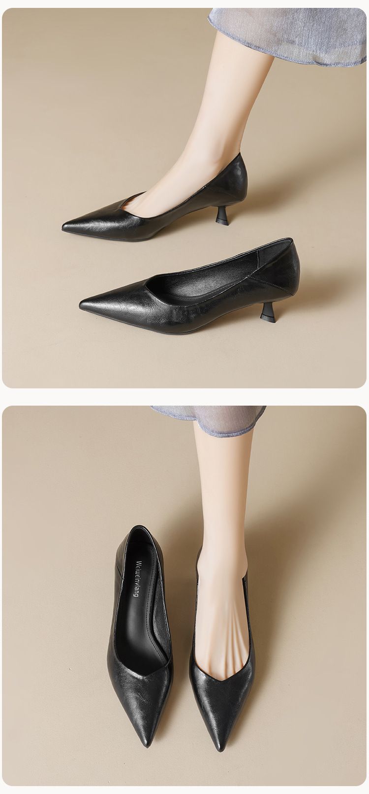 Schwarze Pendler-Arbeitsschuhe, leichter Mund, Stiletto-Einzelschuhe, weiche Sohle, Katzenabsatz, Temperament, High Heels für Damen_voghion.com