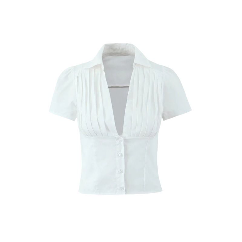 Spicy Girl V-Neck Single-Breasted Short Top Women's Low-Waist Drawstring A-Line Skirt Two-Piece Set_voghion.com