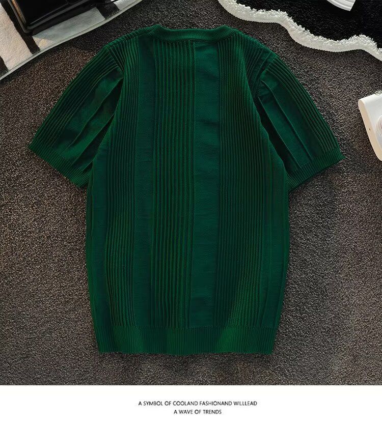 Männerkleeder Kuerzärm Pullover fir Männer am Summer, einfacht an villfältegt Design, gestreift hallefärmlech Ronnhals gestrickt T-Shirt_voghion.com