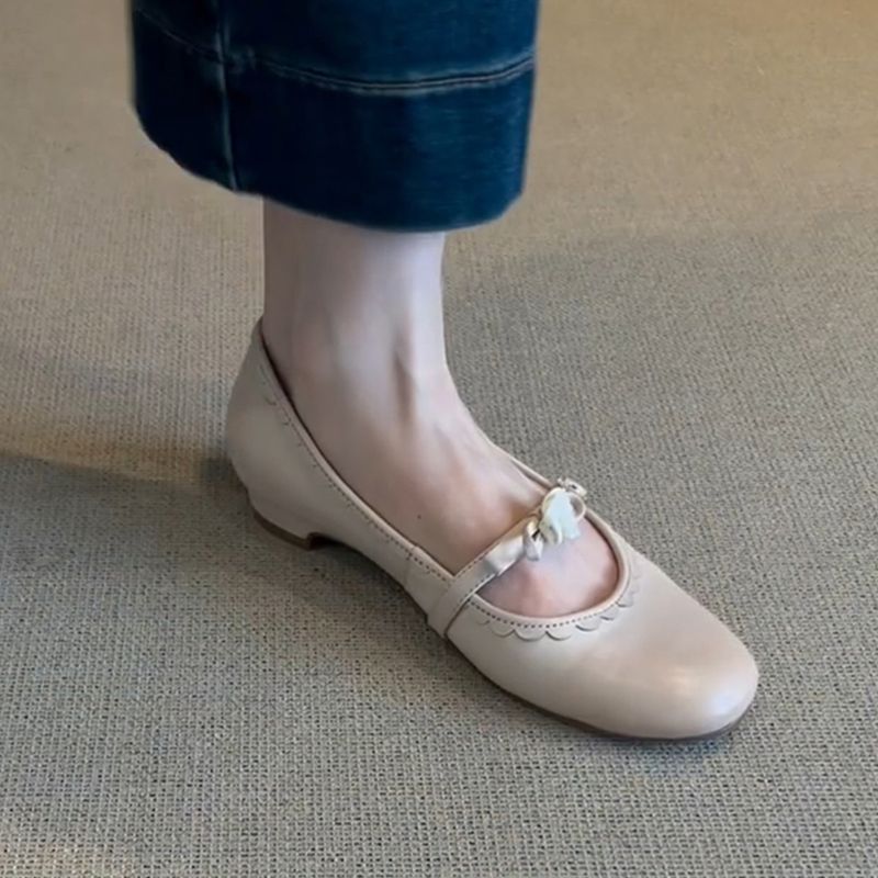 Chaussures Mary Jane peu profondes en cuir véritable français à bout rond pour femme, avec une bride et un nœud papillon_voghion.com