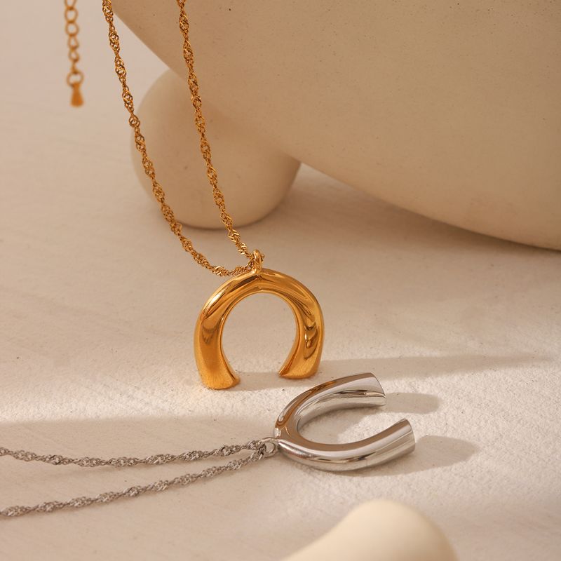 Colar com pingente em formato de ferradura para homens e mulheres, colar em formato de U banhado a ouro em aço inoxidável, dia dos namorados_voghion.com