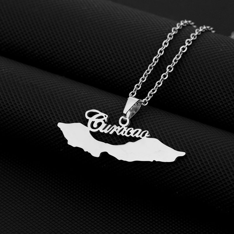 Hot Selling Letter Curacao Glaze Map Pendant Necklace Men's and Women's All-match Sweater Chain Sweater Accessories_voghion.com