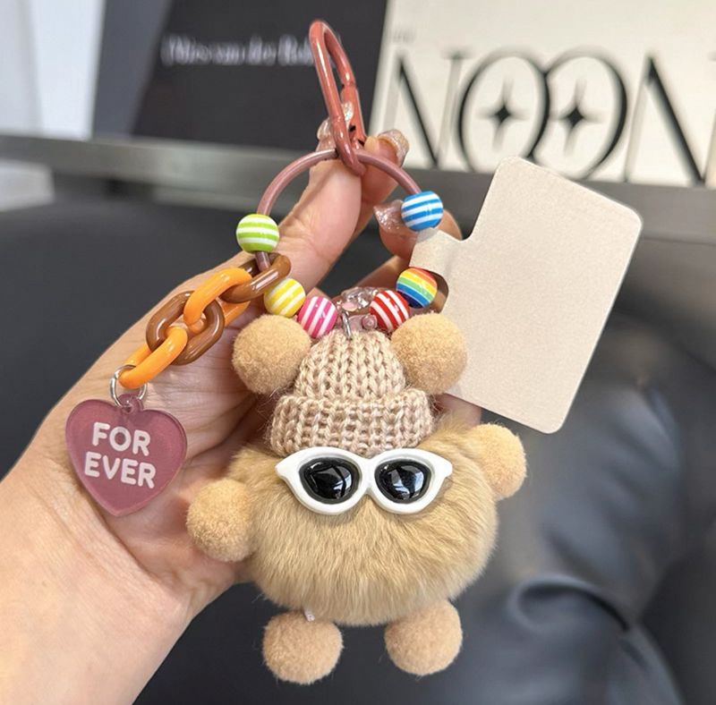 Echter Rex-Kaninchen, kleiner Kohleauto-Schlüsselanhänger für Frauen, exquisite Internet-Promi-Plüsch-Rucksack-Dekoration, Geschenk_voghion.com