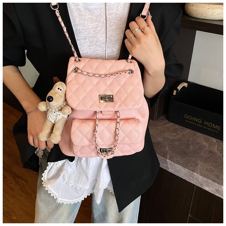Trendy Quilted Crossbody Bag With Chain Strap - Versatile Shoulder Purse For Women, Soft PU Leather, Lock Closure, Phone Pocket_voghion.com