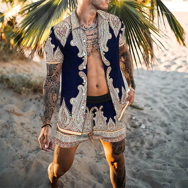 Summer Fashion Beach Shirts for Men 2 Piece Set Outfits Men Clothing Floral Printed Hawaiian Shirt Men Shorts Set Short Sleeve_voghion.com