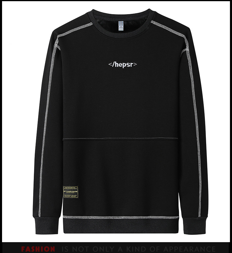 Herrkläder Luvtröja Herr vår och höst i år rund hals höst och vinter modemärke Långärmad topp plus fleece tjock underrock_voghion.com