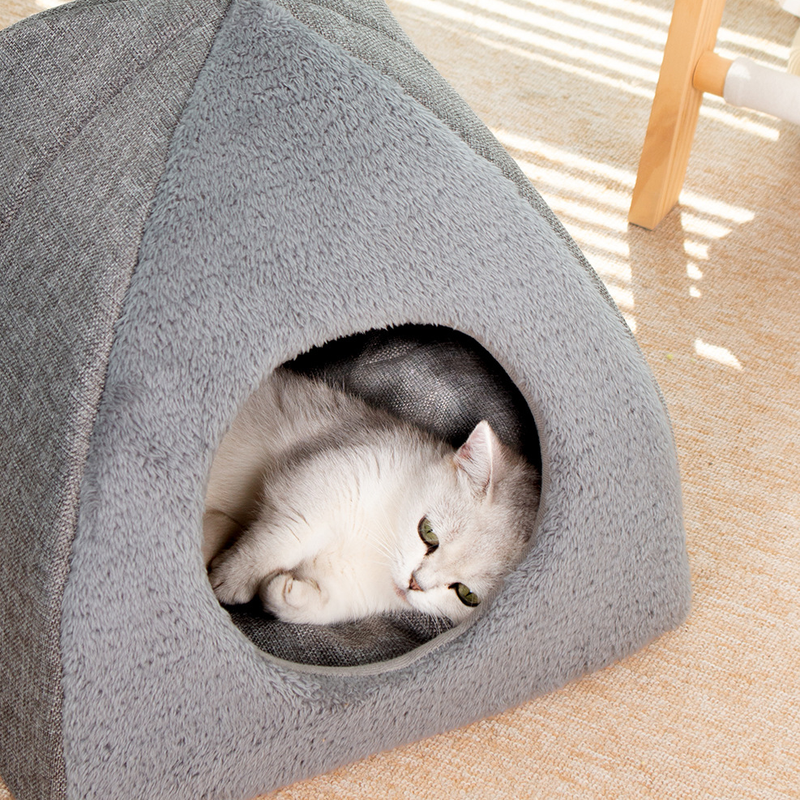 Nuovo letto triangolare per gatti chiuso cuccia per gatti letto per animali domestici caldo spesso letto per cani per dormire profondamente forniture per animali domestici_voghion.com