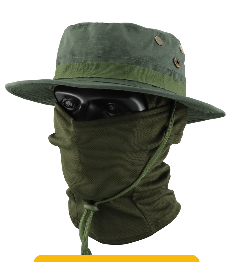 Conjunto de sombrero táctico Beni de camuflaje para acampar al aire libre, sombrero de pesca multifuncional para exteriores, sombrero de cubo con protección solar, sombrero de ala redonda transpirable para hombres_voghion.com