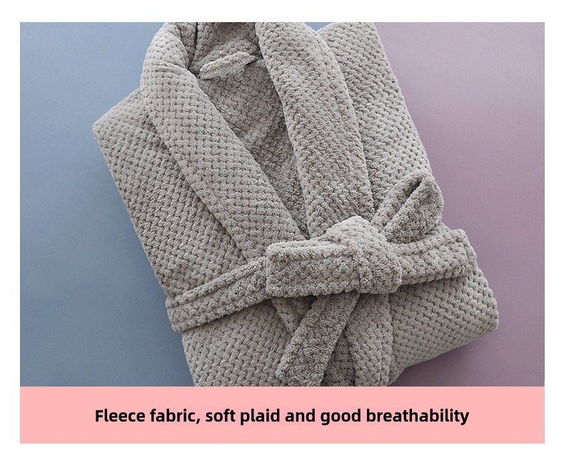 Albornoz de microfibra polar con diseño de piña, bata de spa larga de felpa, albornoz absorbente_voghion.com