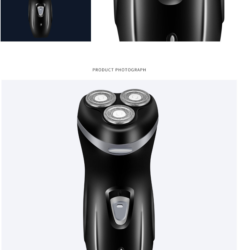 Rasoio elettrico da uomo con testine flottanti 3D, lame rotanti triple, lavabile a secco e a umido, autonomia di 60 minuti, basso rumore (36 dB), design ricaricabile senza fili._voghion.com