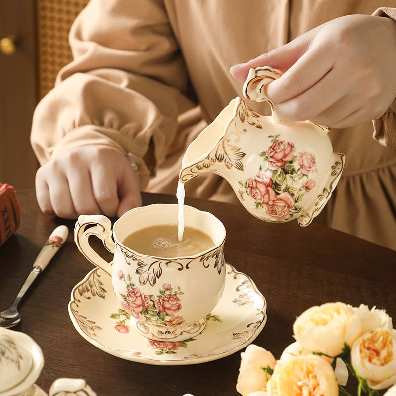 Vintage Rose And Golden Trimmed Artisan Ceramic Tea Set - Ideal Gift For Graduation Or Mother'S Day, Simple To Clean_voghion.com