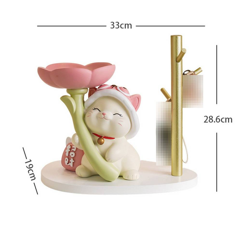 Creative Lucky Cat Tray Ornament Entryway Key Storage Display Shoe Cabinet Resin Home Decoration_voghion.com