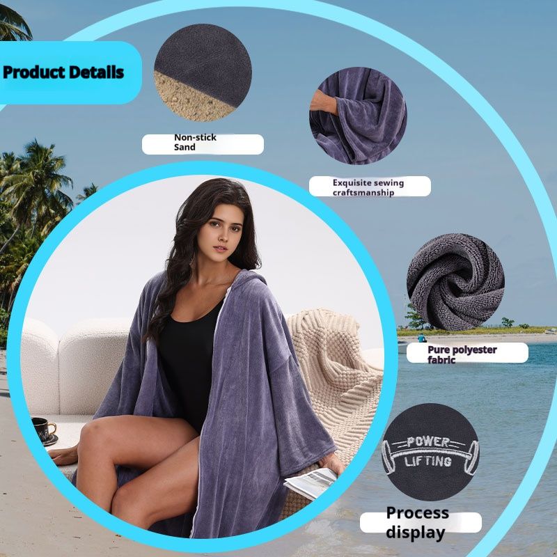 Accappatoio in microfibra di alta qualità con cerniera e maniche - Poncho da bagno ultra assorbente da 400 g ad asciugatura rapida per adulti (colori multipli)_voghion.com