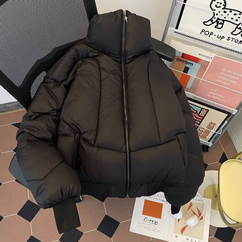 Kurzjacke für Herren, warm, Winter, hoher Kragen, Steppmantel, lockere Passform, modische Freizeitoberbekleidung, Schwarz_voghion.com