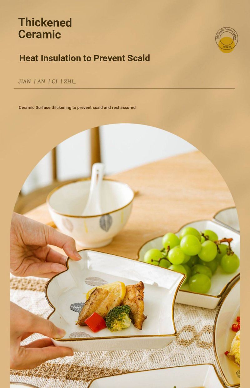 Elegant Leaf-Crown Ceramic Dinnerware Set – 6/18/22/49-Piece New Home & Family Feast Tableware, Microwave & Dishwasher Safe_voghion.com