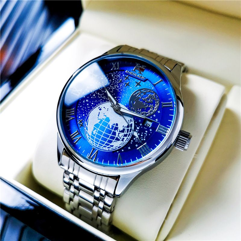 Gypsophila Hohle transparente Unterseite Vollautomatische mechanische Edelstahl-Schmetterlingsschnalle Trendige Herrenuhr_voghion.com