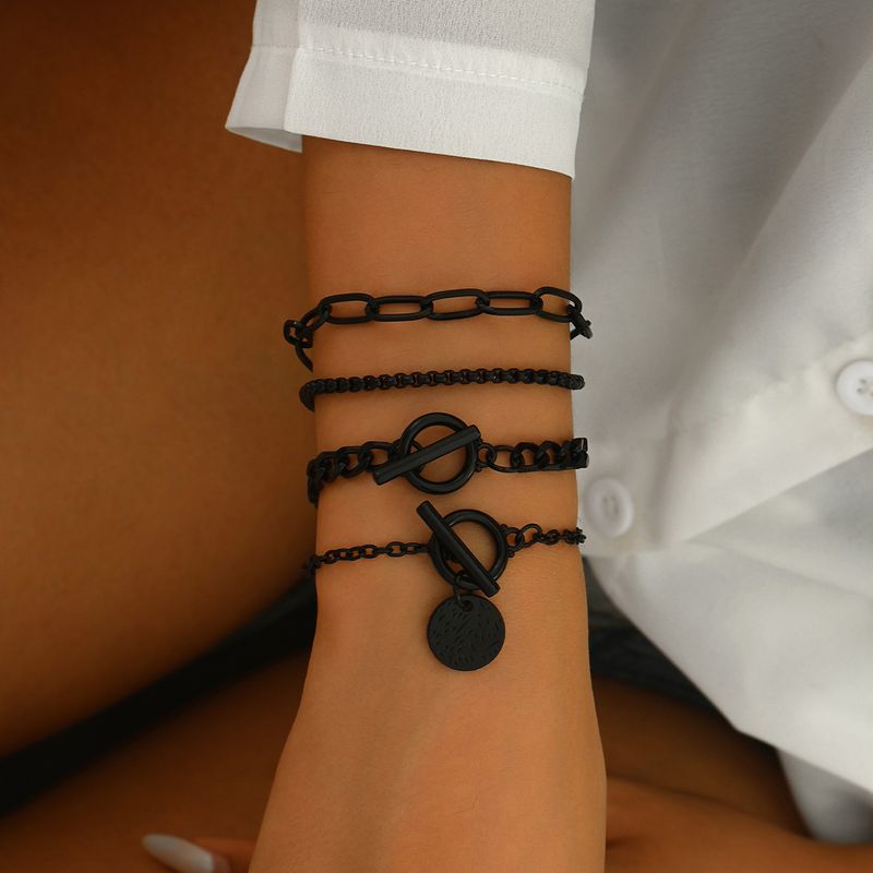 Pulseira com pingente de liga metálica da moda, fecho de corrente de cobra, conjunto de acessórios de mão empilháveis simples e versáteis_voghion.com