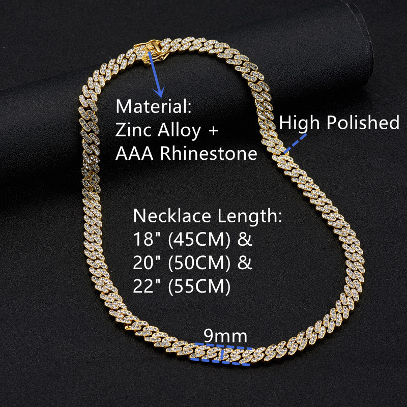 Men And Women's Jewelry Diamond Cuban Link Chain Necklace Hip Hop Style Geometric Design Unisex Statement Piece Sizes 18-24 Inch_voghion.com