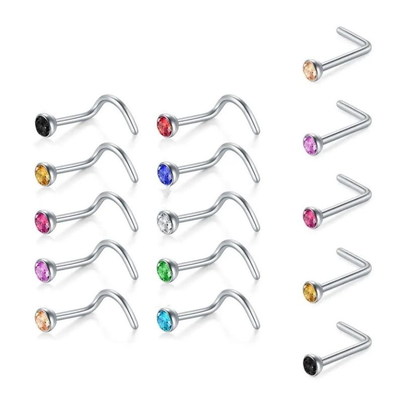 Women's Jewelry Stainless Steel Nose Nail Set 18 Pieces Piercing Nose Ring Set Titanium Steel Nose Jewelry_voghion.com