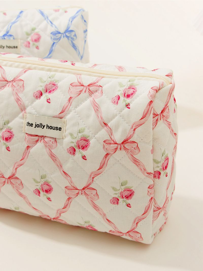 Bowknot Cotton Cloth Large Capacity Cosmetic Bag Storage Wash Bag Ins Handbag Cute Print Liner Bag_voghion.com