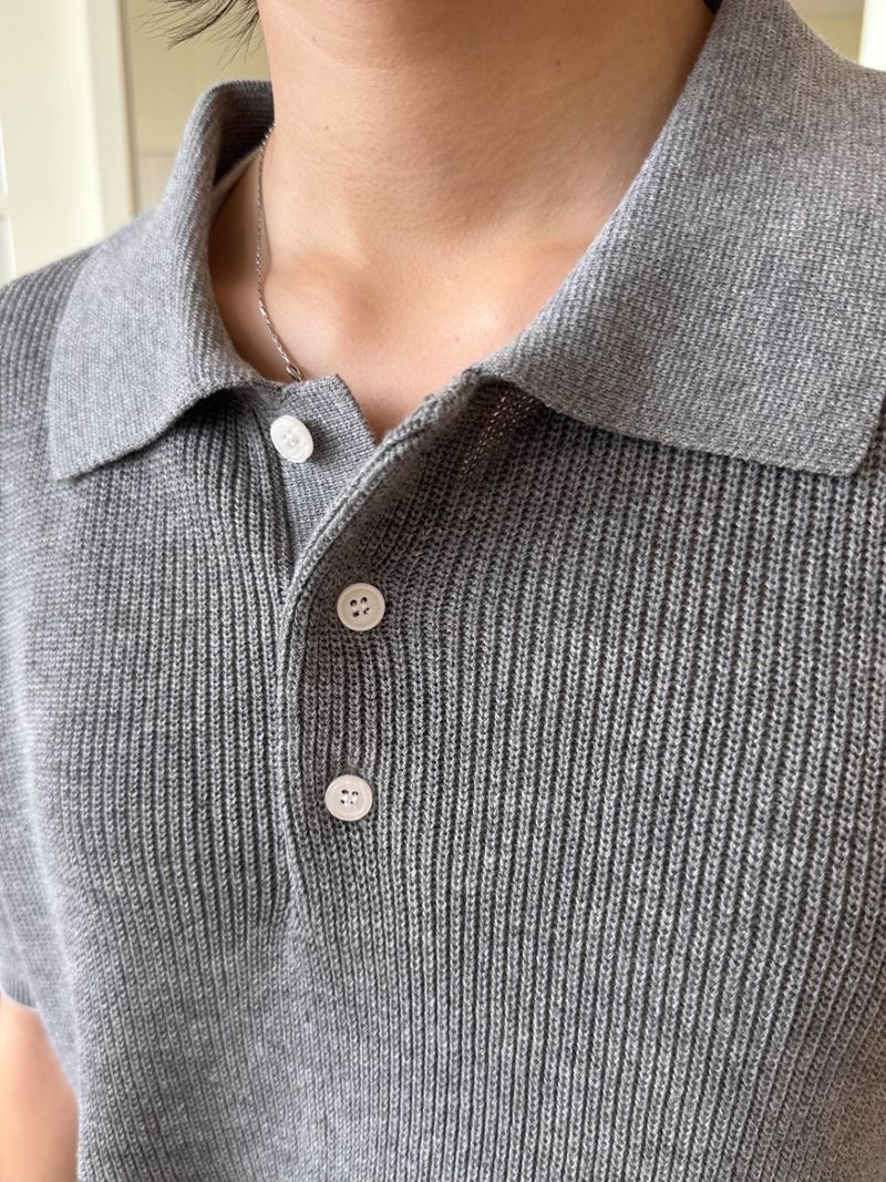 Herrenbekleidung Hemd Revers Kurzarm Strickpullover Old Money Style Loose Feeling British Business Slim_voghion.com