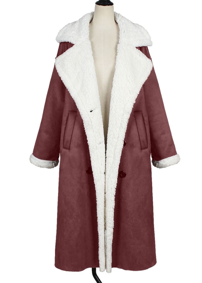 Langer Kunstpelzmantel für Damen mit abnehmbarem Kragen – warme Winterjacke mit Fleecefutter für den eleganten Arbeitsweg (Kamel, Braun, Weinrot, Grün, Schwarz)_voghion.com