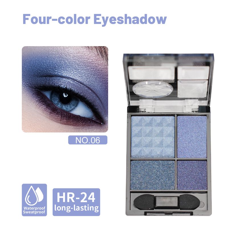Lidschatten, vierfarbiger Perlglanz-Lidschatten, reich an Farbe, feine Perlglanzpartikel, langanhaltend und nicht leicht zu verblassen, wird mit einem Pinsel geliefert_voghion.com