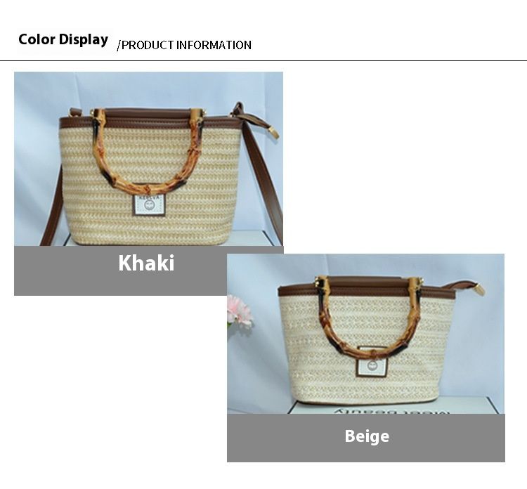 Borsa a mano retrò di fascia alta, borsa a secchiello in tessuto casual estivo da donna in paglia Borsa a tracolla singola alla moda e di nicchia_voghion.com