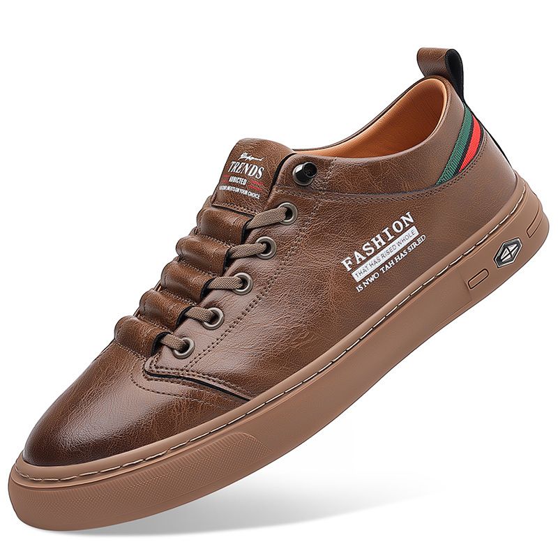 Suitable For All Seasons Autumn 2025 New Casual Leather White Sneakers Cowhide Breathable Slip-On Shoes Men's Style_voghion.com