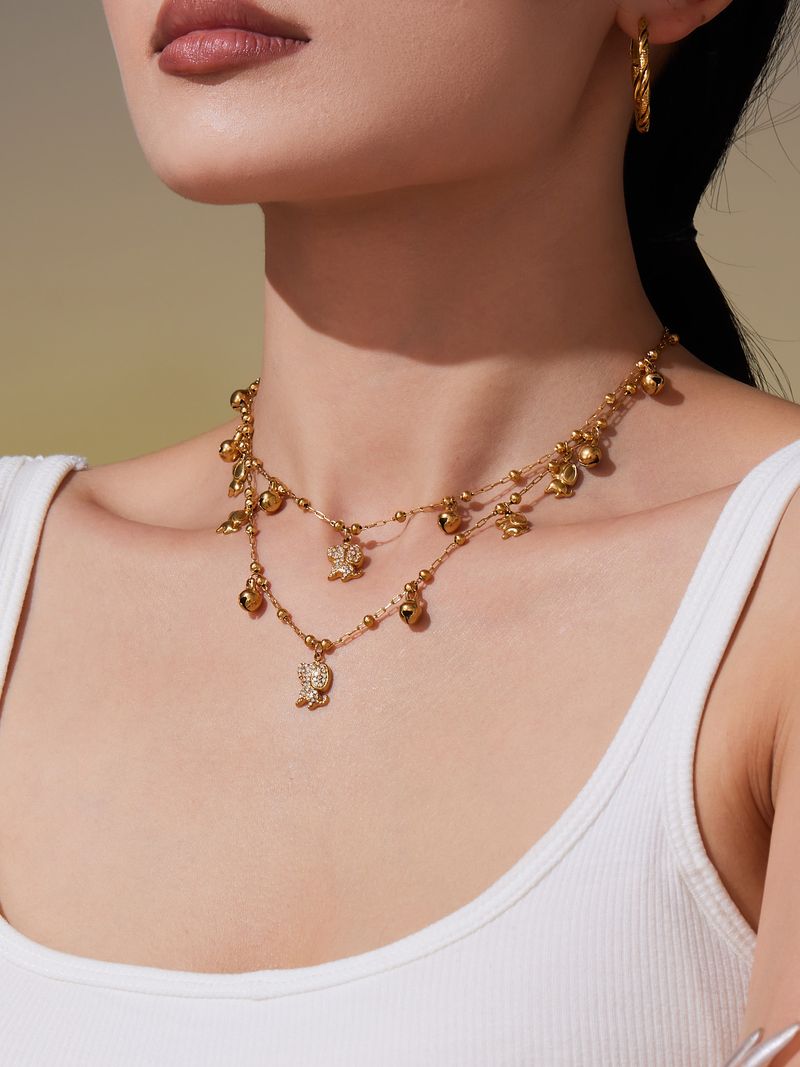 Fangtang 5A Zircon Dog Bell Shaped Multi Accessory Bracelet Necklace Set Stainless Steel Material_voghion.com