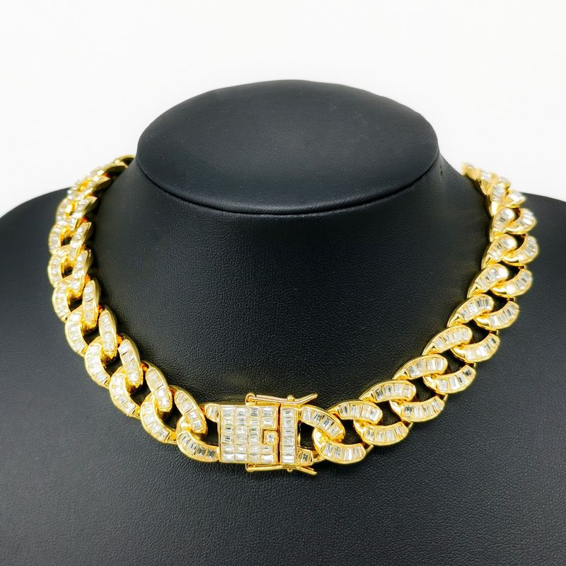 Unisex 16mm Prostokątny Szklany Naszyjnik Modny Kubański Łańcuch Pełen Diamentów Oryginalny Design Stop Styl Hip Hop_voghion.com