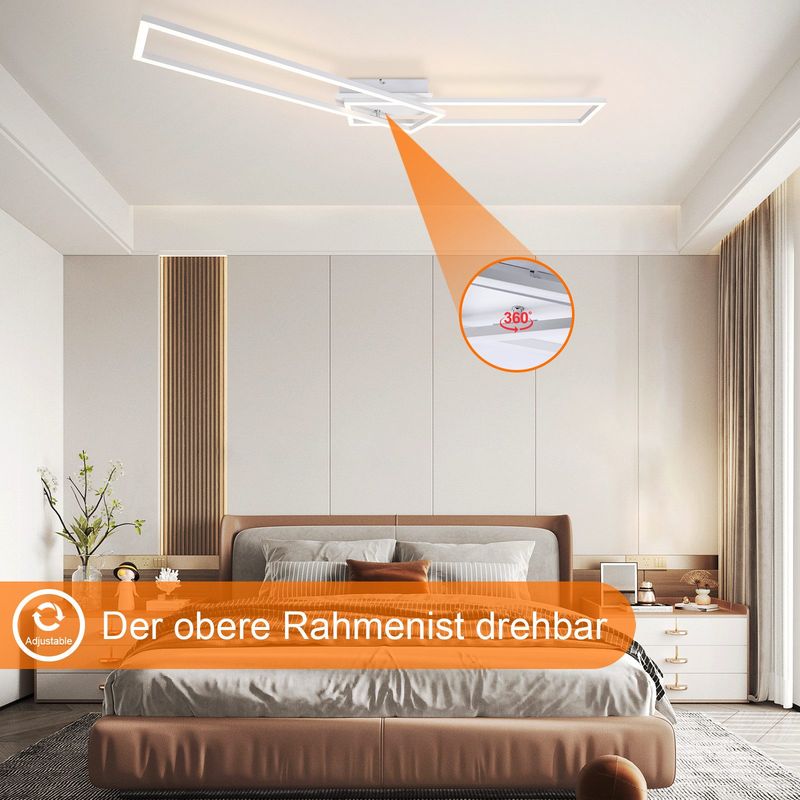 Glitzerlife Deckenleuchte LED Deckenlampe Schlafzimmer - Weiß Rahmen Schlafzimmerlampe 32W Moderne Wohnzimmerlampe 3000K Warmweiß Esszimmerlampe Rechteckiges Design_voghion.com