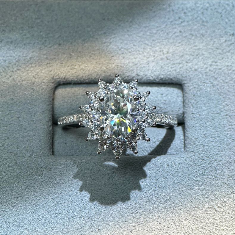 1,5 ct ovaler Mosang-Diamantring für Damen aus reinem Silber, modisch, vielseitig, klassisch, Live-Übertragung_voghion.com