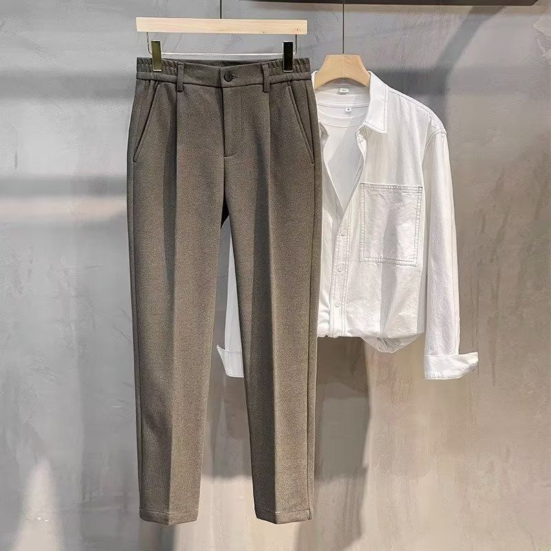 Yün Pantolon Erkek İlkbahar Ve Sonbahar Düz Dokuz Noktalı İnce Kesim Üst Sınıf Pantolon İş Gündelik Pantolon Erkek Pantolon Sonbahar Ve Kış_voghion.com