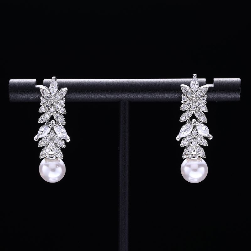 2024 Nuovo set di 4 collane e orecchini di perle con zirconi cubici per donna, set di gioielli da sposa Dubai con zirconi, regalo_voghion.com