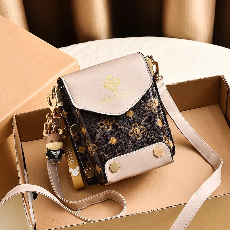 Mini Flap Crossbody Telefon Bokstavstryck axelväska, fyrkantig plånbok med dubbdekor för kvinnor (4,7*6,7*3,7) tum_voghion.com