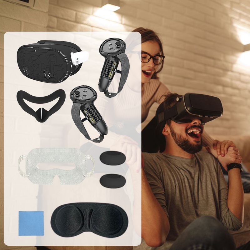 4 Meta Quest 3S Silicone Protection 7 In 1 Anti-Fall Joystick Caps Mask Case Face Eye Cover Replacement VR Accessories_voghion.com