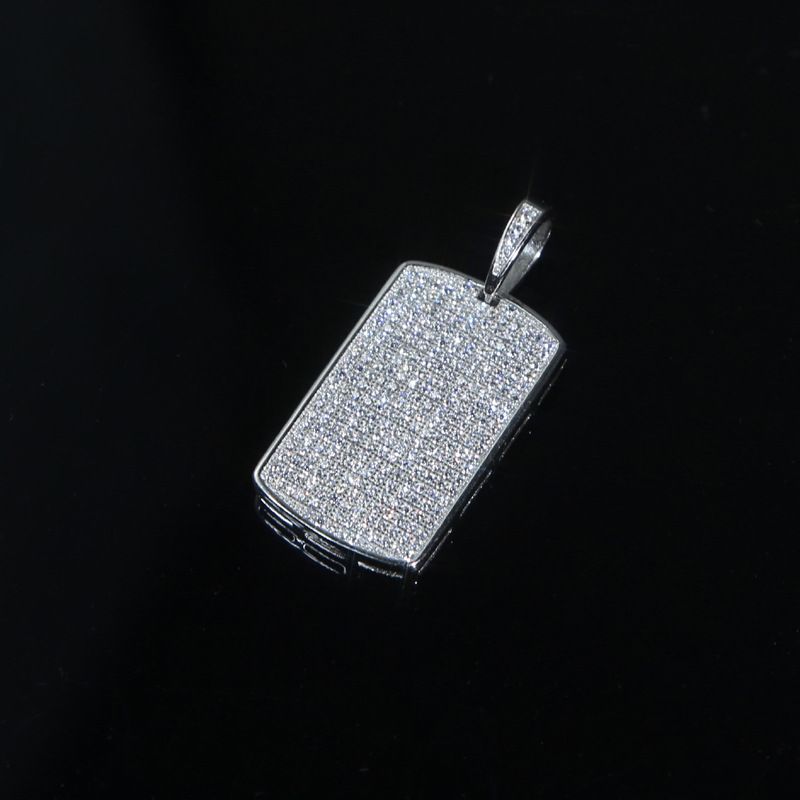 Hip Hop Novo Prata Retangular Tag Zircon Micro Pingente Incrustado Moda Tendência Hip Hop Colar Masculino_voghion.com