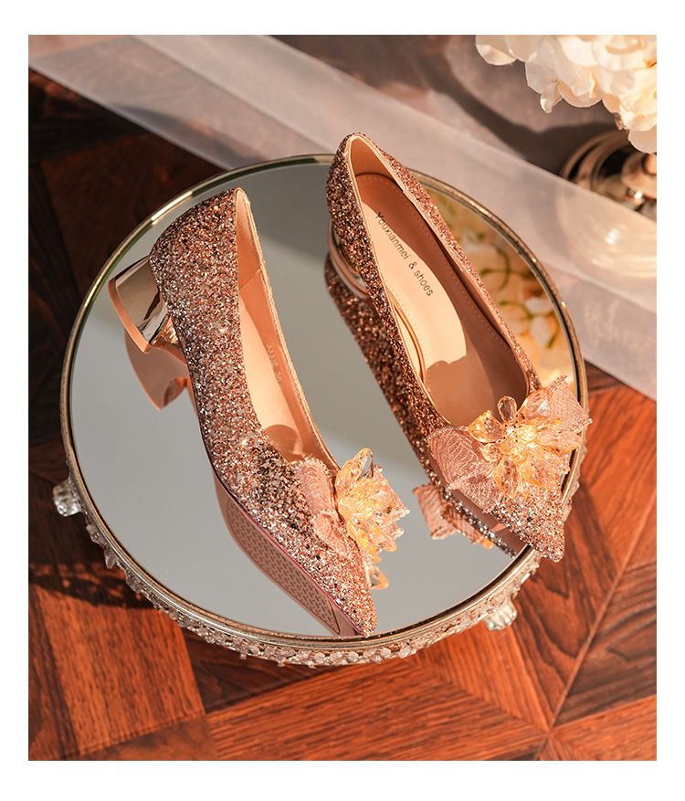 3333D-009 Scarpe da donna con tacco basso, punta a punta, glitterate, eleganti e comode, per feste di nozze_voghion.com