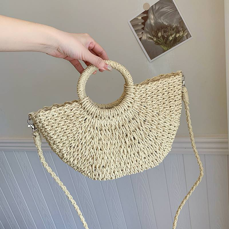 "2024 Borsa da spiaggia / borsa da campeggio in paglia squisita in stile coreano da donna nuova"_voghion.com