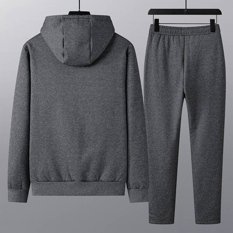 Men's Clothing Winter Plus Velvet Thickened Suit Men Hooded Cardigan Jacket Casual Sweatpants Warm Youth Lambskin_voghion.com