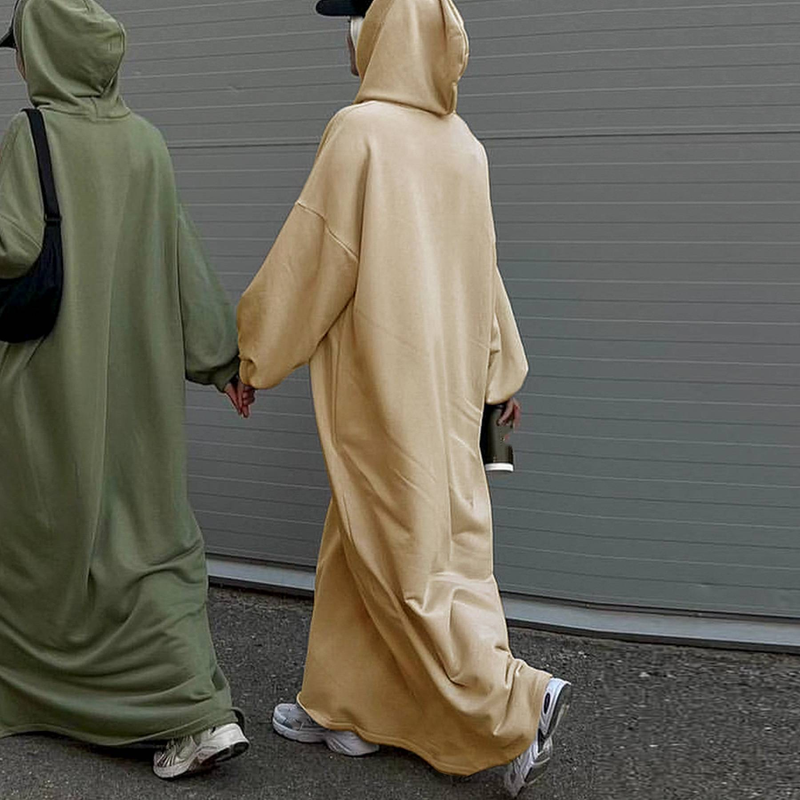 Women's Clothing Solid Color Hooded Sweater Dress_voghion.com