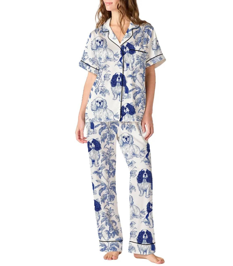 Women's Long Sleeve Printed Pajama Set - Soft V-Neck Sleepwear Loungewear For Home, Cute & Comfortable_voghion.com